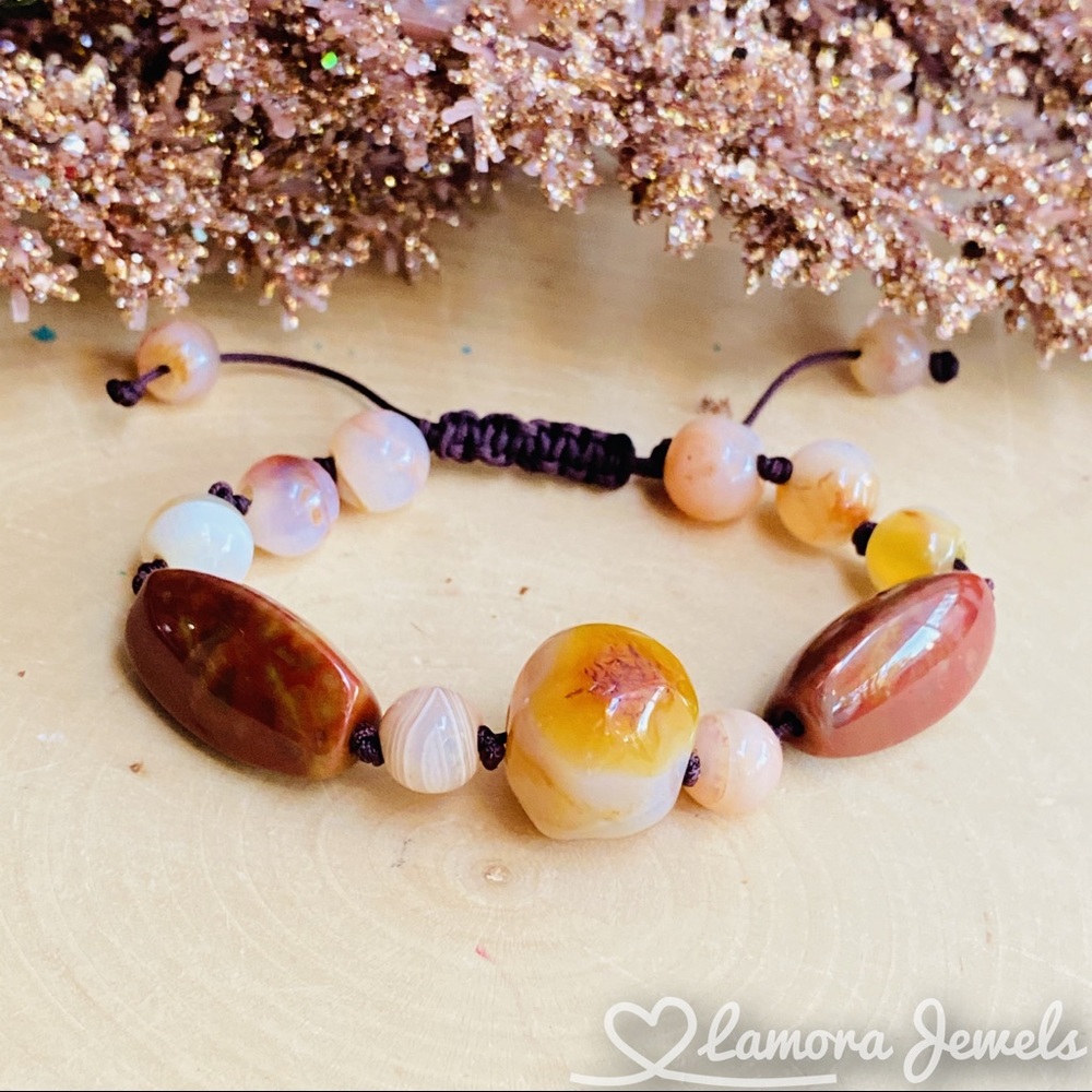 Natural Agate Adjustable Macrame Cord Bracelet